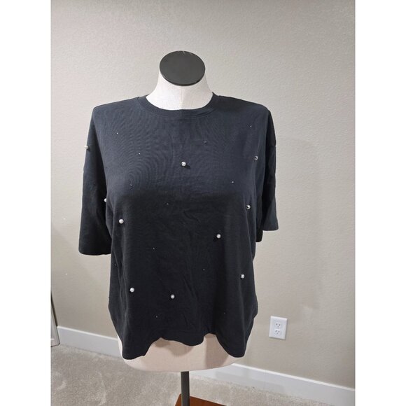 Black Short-Sleeve T-Shirt With Pearl Accents Oldnavy Size L cropped - Picture 1 of 10